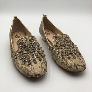 Vince Camuto Vi-Norah Loafers Women's size 8 M Beige‎ Snake print gem studded